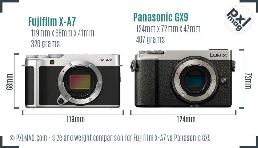 Fujifilm X-A7 vs Panasonic GX9 size comparison