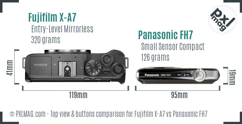 Fujifilm X-A7 vs Panasonic FH7 top view buttons comparison