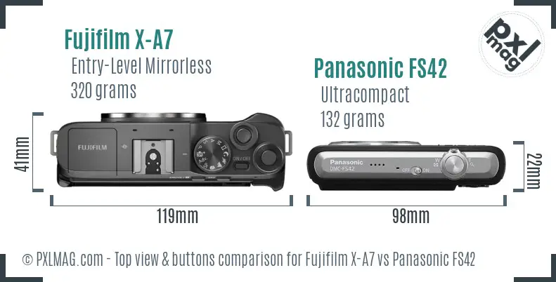 Fujifilm X-A7 vs Panasonic FS42 top view buttons comparison