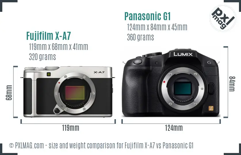Fujifilm X-A7 vs Panasonic G1 size comparison