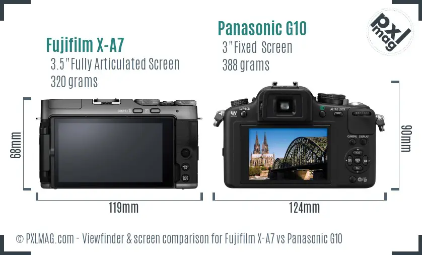 Fujifilm X-A7 vs Panasonic G10 Screen and Viewfinder comparison