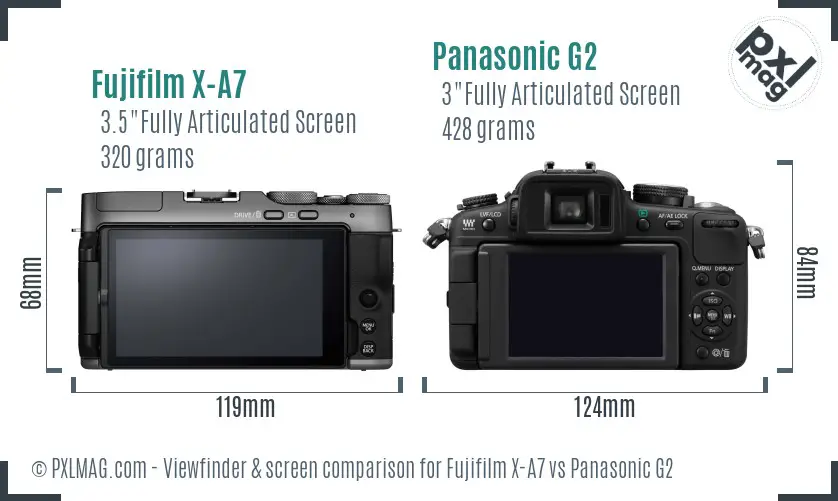 Fujifilm X-A7 vs Panasonic G2 Screen and Viewfinder comparison