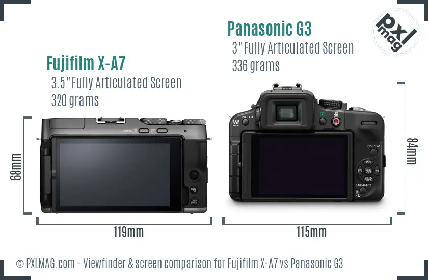 Fujifilm X-A7 vs Panasonic G3 Screen and Viewfinder comparison