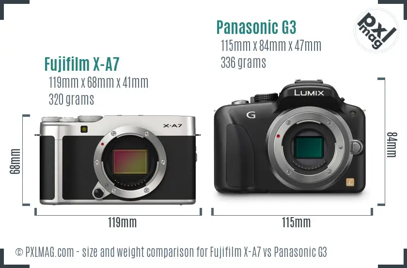 Fujifilm X-A7 vs Panasonic G3 size comparison