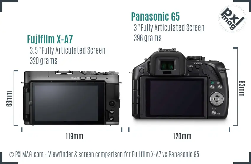Fujifilm X-A7 vs Panasonic G5 Screen and Viewfinder comparison Fujifilm X-A7 vs Panasonic G5 Screen and Viewfinder comparison