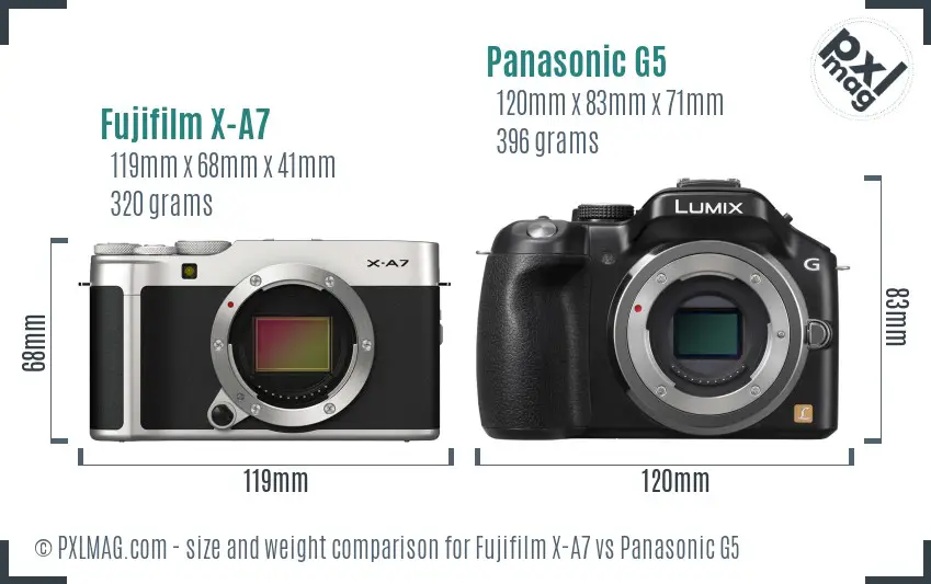 Fujifilm X-A7 vs Panasonic G5 size comparison Fujifilm X-A7 vs Panasonic G5 size comparison