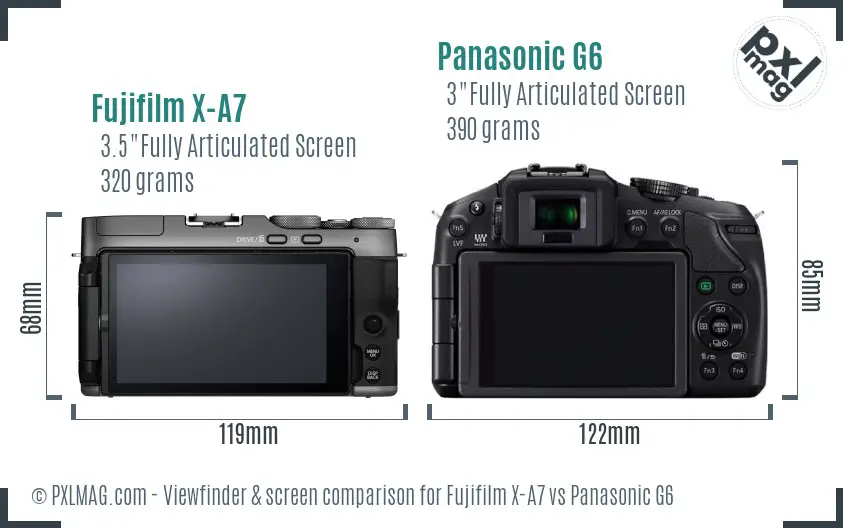 Fujifilm X-A7 vs Panasonic G6 Screen and Viewfinder comparison