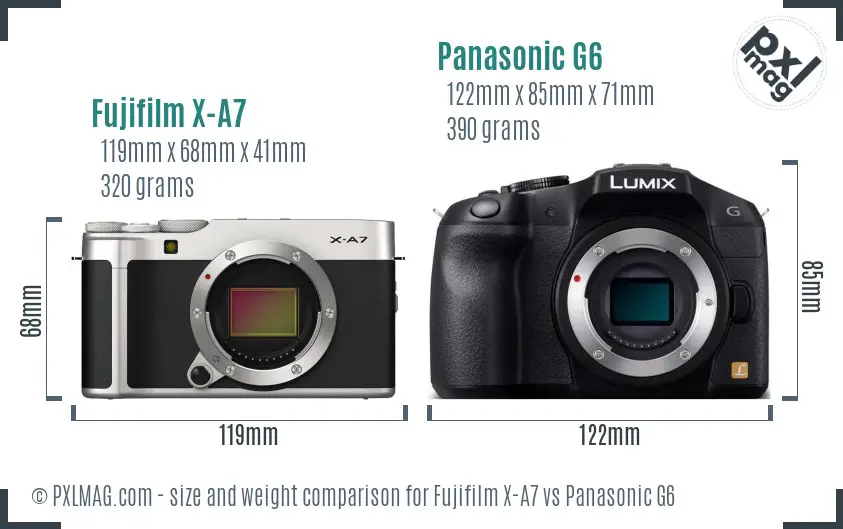 Fujifilm X-A7 vs Panasonic G6 size comparison