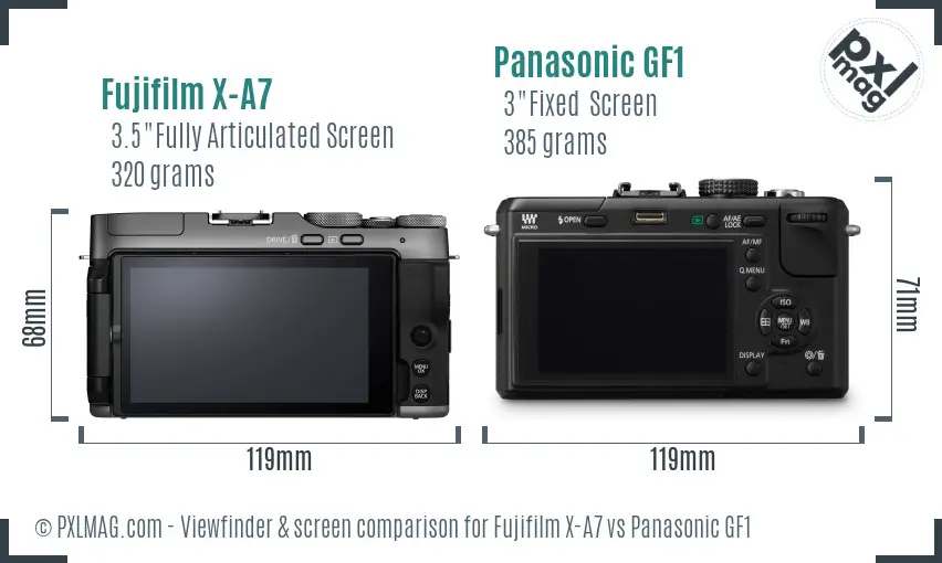 Fujifilm X-A7 vs Panasonic GF1 Screen and Viewfinder comparison