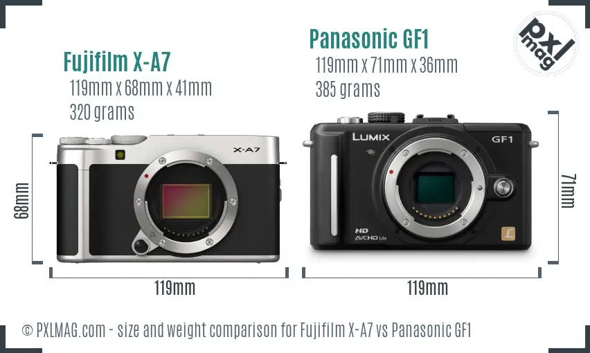 Fujifilm X-A7 vs Panasonic GF1 size comparison