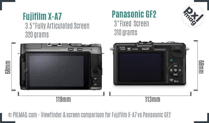 Fujifilm X-A7 vs Panasonic GF2 Screen and Viewfinder comparison