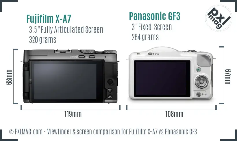 Fujifilm X-A7 vs Panasonic GF3 Screen and Viewfinder comparison