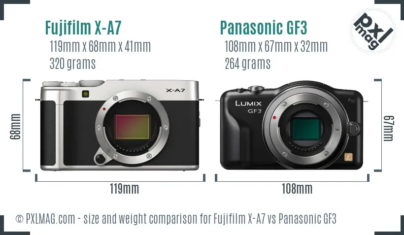 Fujifilm X-A7 vs Panasonic GF3 size comparison