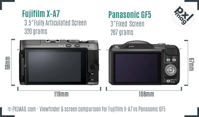 Fujifilm X-A7 vs Panasonic GF5 Screen and Viewfinder comparison