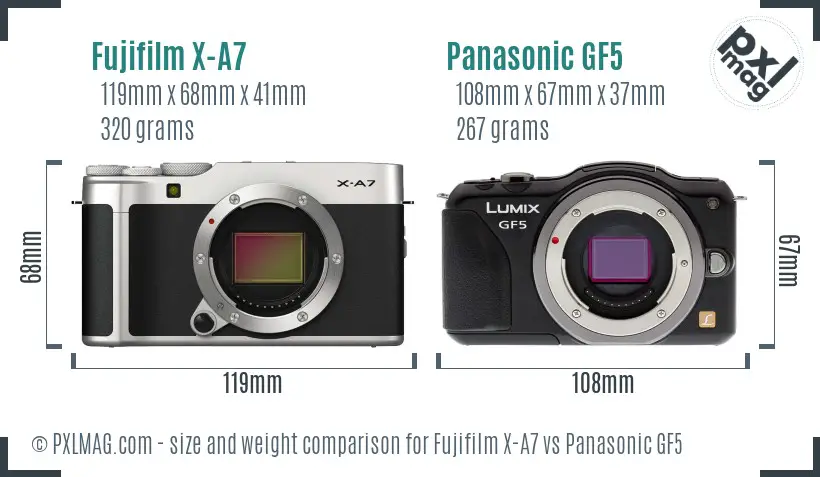 Fujifilm X-A7 vs Panasonic GF5 size comparison
