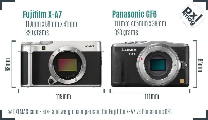Fujifilm X-A7 vs Panasonic GF6 size comparison