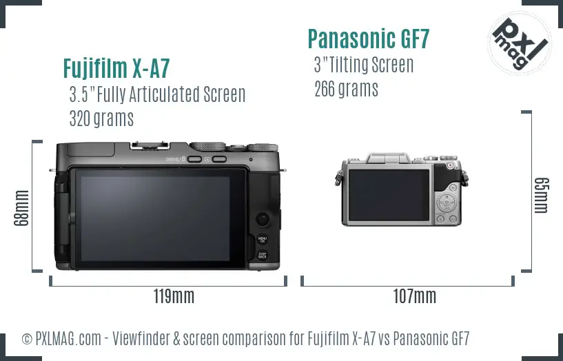 Fujifilm X-A7 vs Panasonic GF7 Screen and Viewfinder comparison