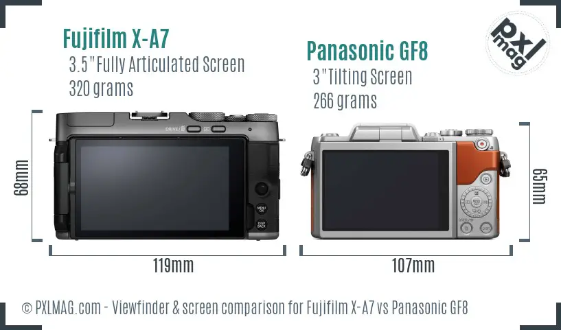 Fujifilm X-A7 vs Panasonic GF8 Screen and Viewfinder comparison