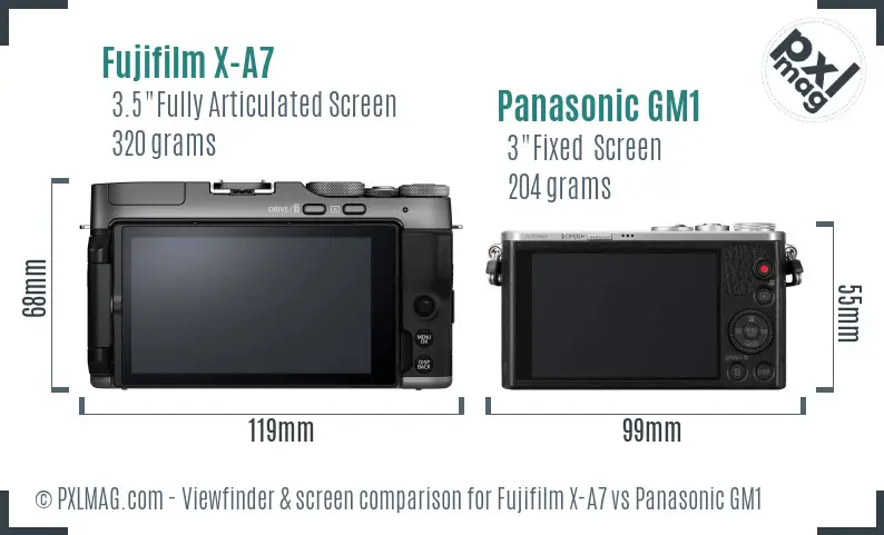 Fujifilm X-A7 vs Panasonic GM1 Screen and Viewfinder comparison