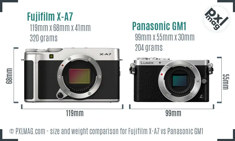 Fujifilm X-A7 vs Panasonic GM1 size comparison