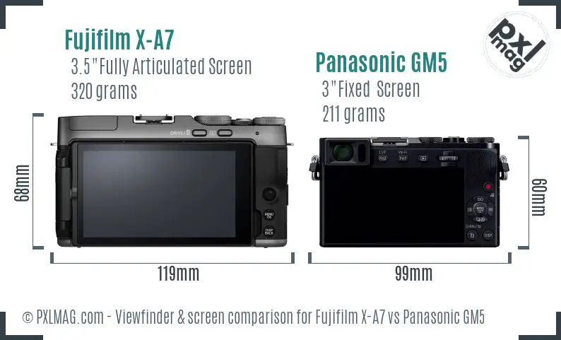Fujifilm X-A7 vs Panasonic GM5 Screen and Viewfinder comparison