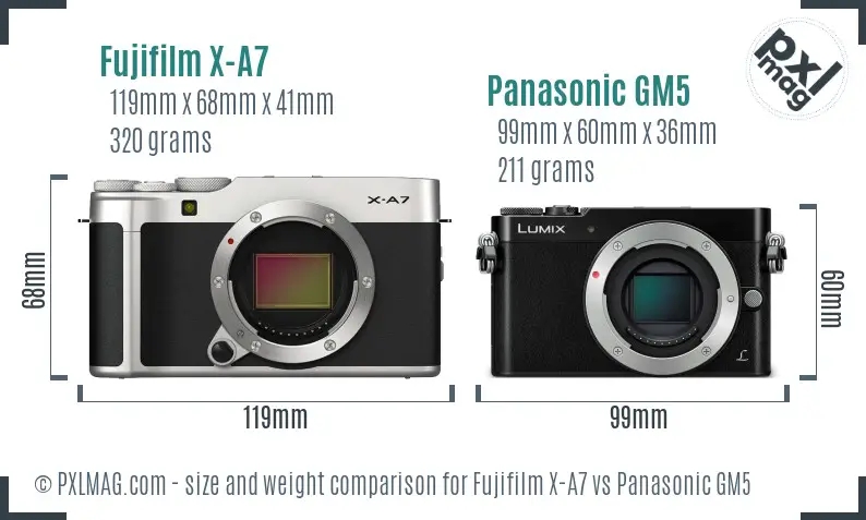 Fujifilm X-A7 vs Panasonic GM5 size comparison