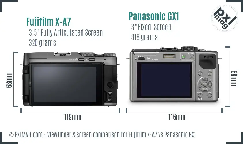 Fujifilm X-A7 vs Panasonic GX1 Screen and Viewfinder comparison
