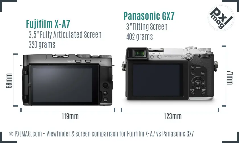 Fujifilm X-A7 vs Panasonic GX7 Screen and Viewfinder comparison