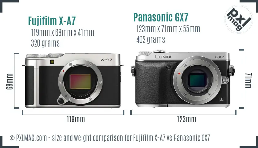 Fujifilm X-A7 vs Panasonic GX7 size comparison