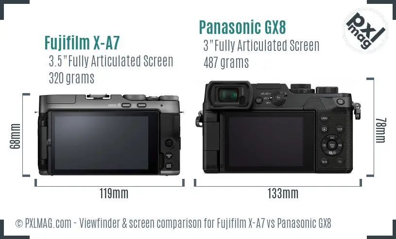 Fujifilm X-A7 vs Panasonic GX8 Screen and Viewfinder comparison