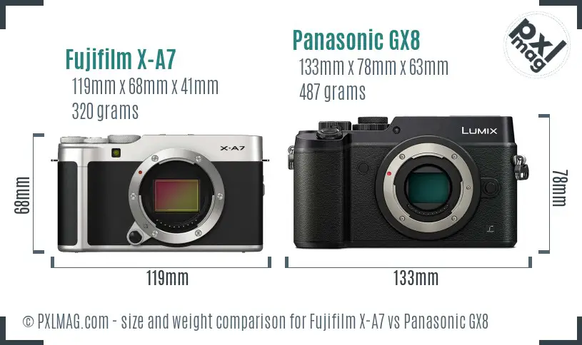 Fujifilm X-A7 vs Panasonic GX8 size comparison