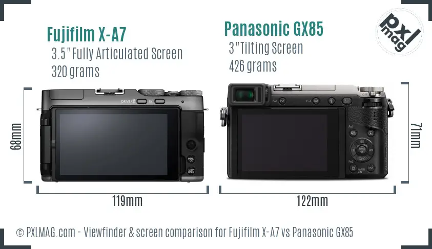 Fujifilm X-A7 vs Panasonic GX85 Screen and Viewfinder comparison