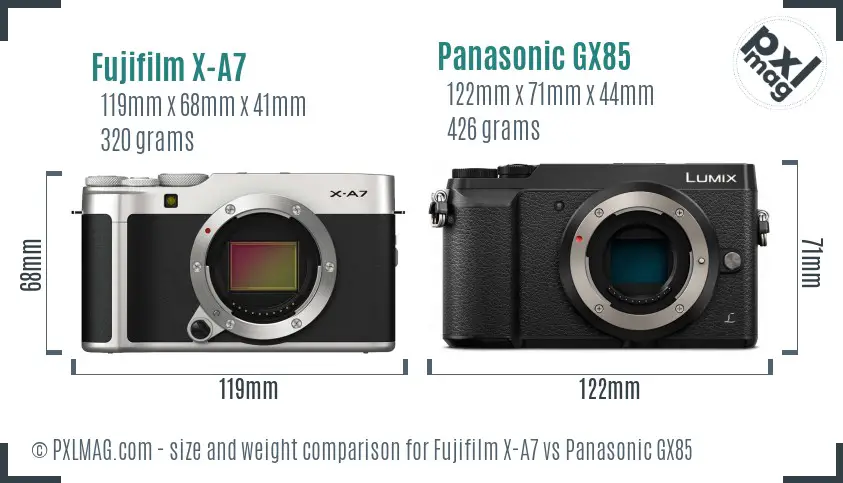 Fujifilm X-A7 vs Panasonic GX85 size comparison