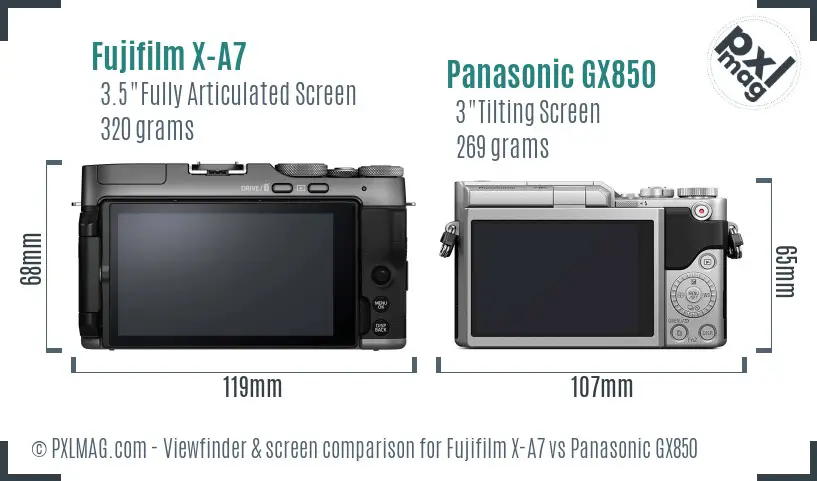 Fujifilm X-A7 vs Panasonic GX850 Screen and Viewfinder comparison