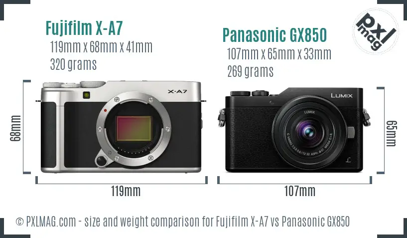 Fujifilm X-A7 vs Panasonic GX850 size comparison