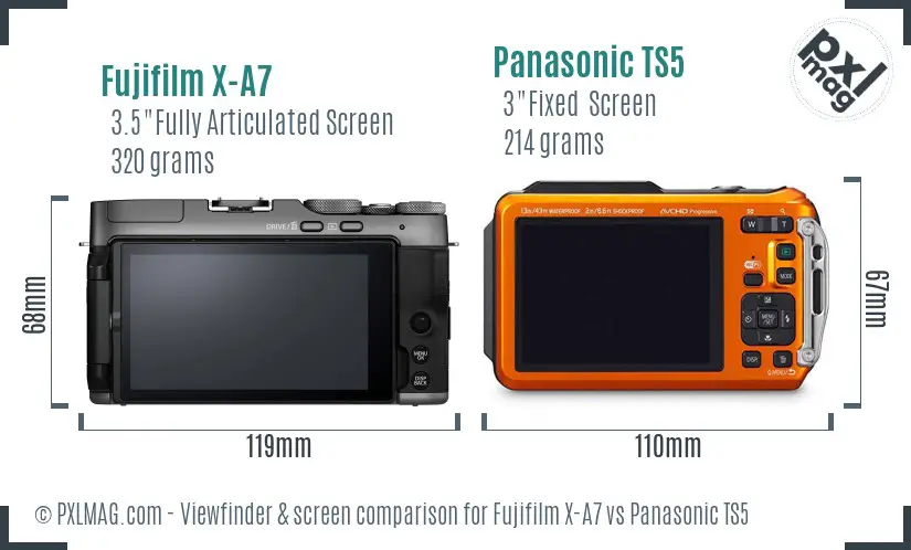 Fujifilm X-A7 vs Panasonic TS5 Screen and Viewfinder comparison