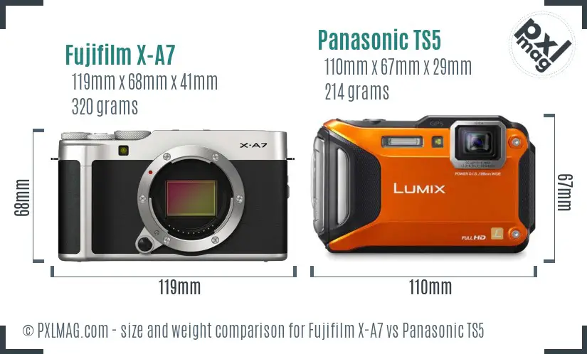 Fujifilm X-A7 vs Panasonic TS5 size comparison