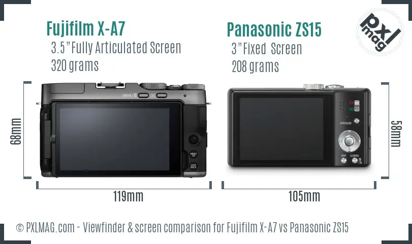 Fujifilm X-A7 vs Panasonic ZS15 Screen and Viewfinder comparison