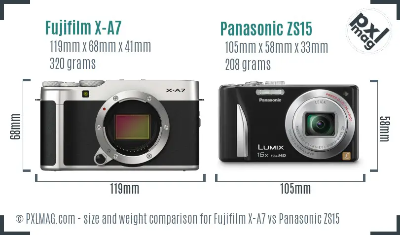 Fujifilm X-A7 vs Panasonic ZS15 size comparison