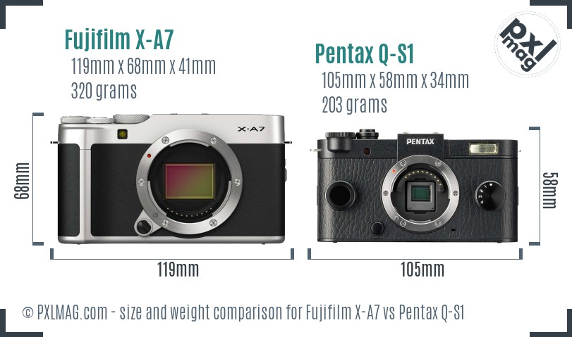 Fujifilm X-A7 vs Pentax Q-S1 size comparison