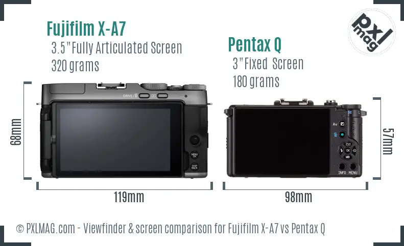 Fujifilm X-A7 vs Pentax Q Screen and Viewfinder comparison