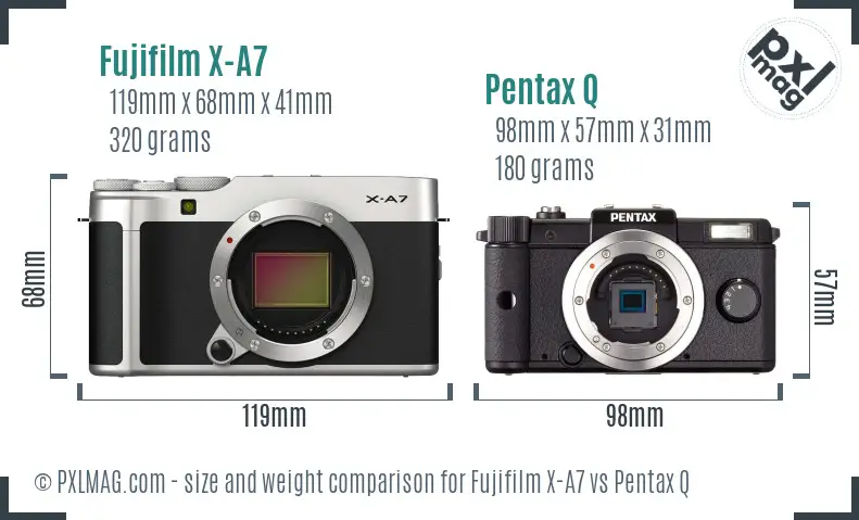 Fujifilm X-A7 vs Pentax Q size comparison