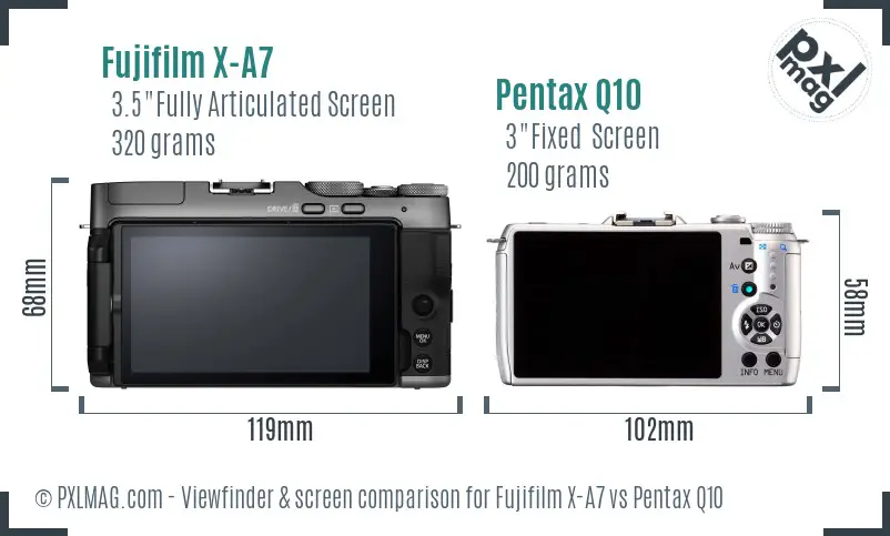 Fujifilm X-A7 vs Pentax Q10 Screen and Viewfinder comparison