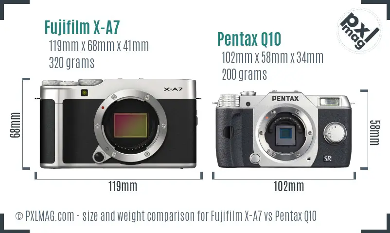 Fujifilm X-A7 vs Pentax Q10 size comparison