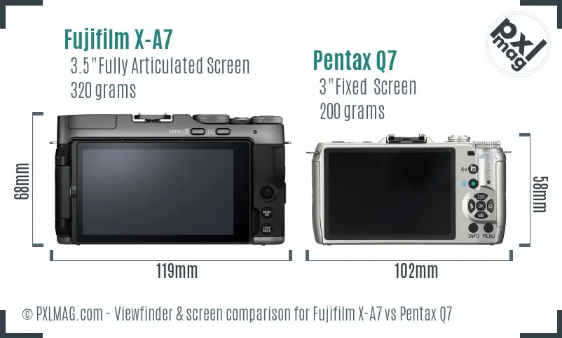Fujifilm X-A7 vs Pentax Q7 Screen and Viewfinder comparison