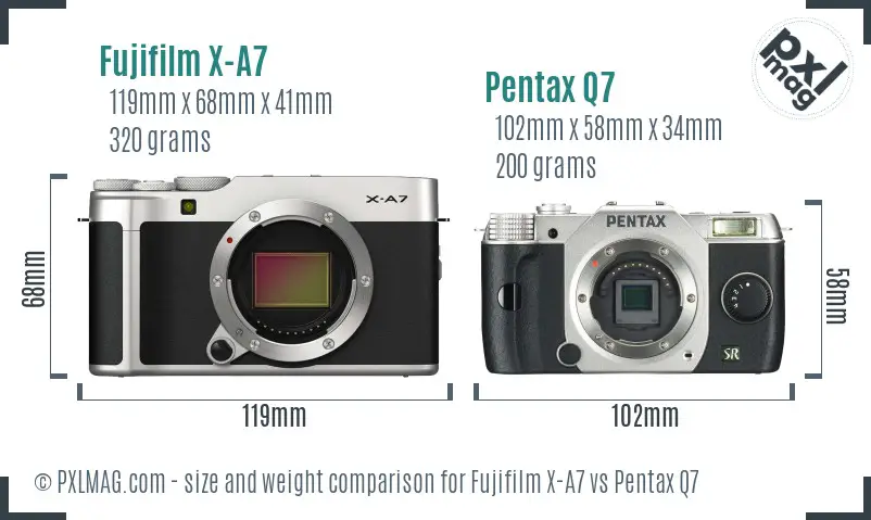 Fujifilm X-A7 vs Pentax Q7 size comparison