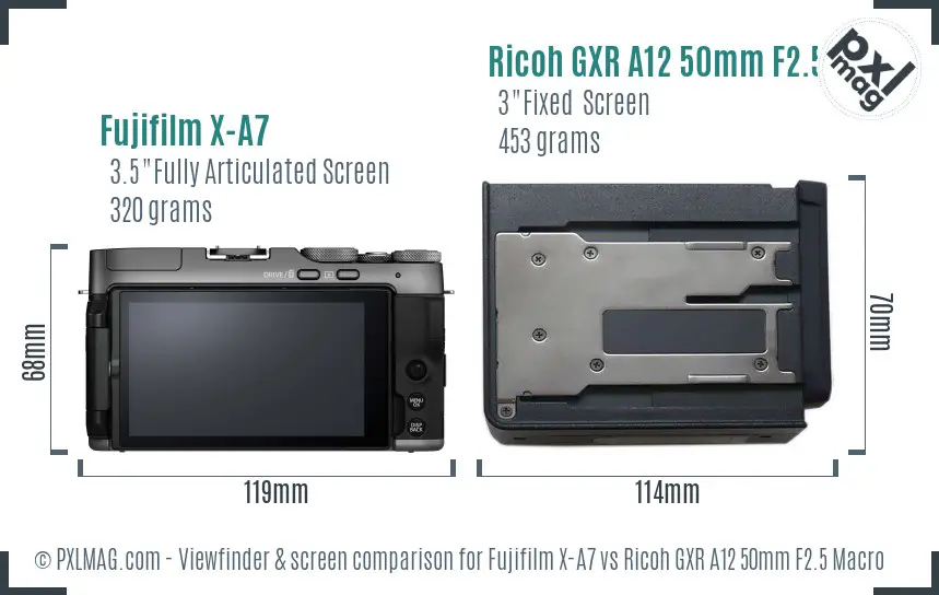 Fujifilm X-A7 vs Ricoh GXR A12 50mm F2.5 Macro Screen and Viewfinder comparison