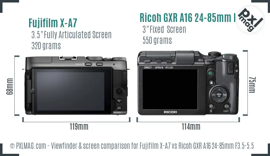 Fujifilm X-A7 vs Ricoh GXR A16 24-85mm F3.5-5.5 Screen and Viewfinder comparison