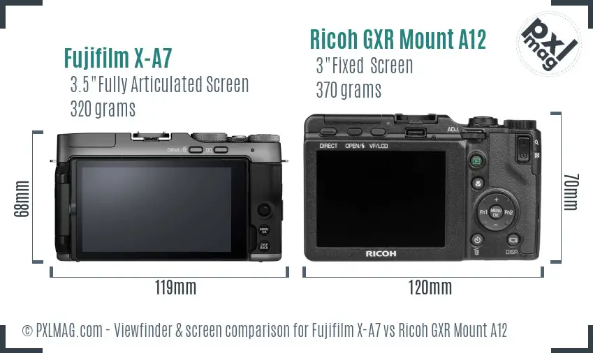 Fujifilm X-A7 vs Ricoh GXR Mount A12 Screen and Viewfinder comparison
