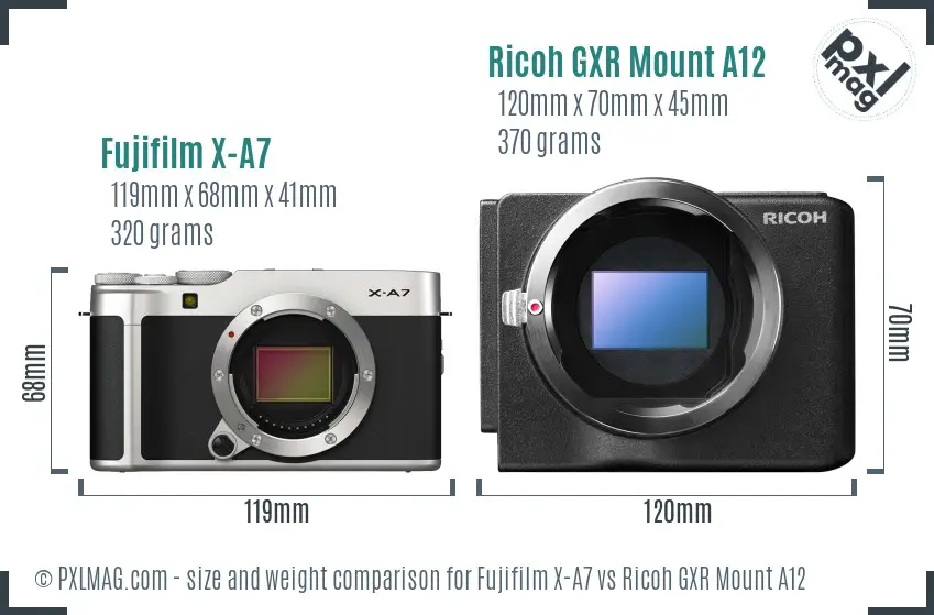 Fujifilm X-A7 vs Ricoh GXR Mount A12 size comparison